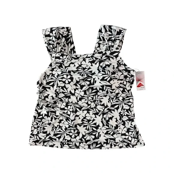 NWT Lands End Tankini Top Womens 22W Black White Floral Square Neck Modest Swim - Picture 1 of 6